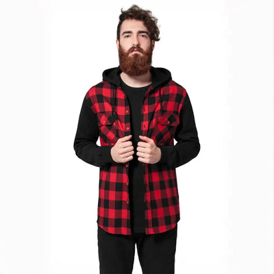 Hooded Checked Flanell Sweat Sleeve Shirt Hoodie - Urban Classics